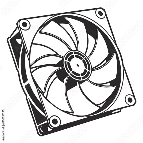 Black and white line art illustration of a computer cooling fan