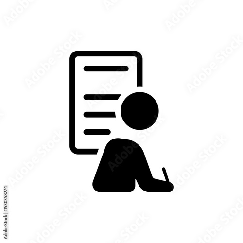 A person writing icon. Simple people iconography illustration in black and white colors