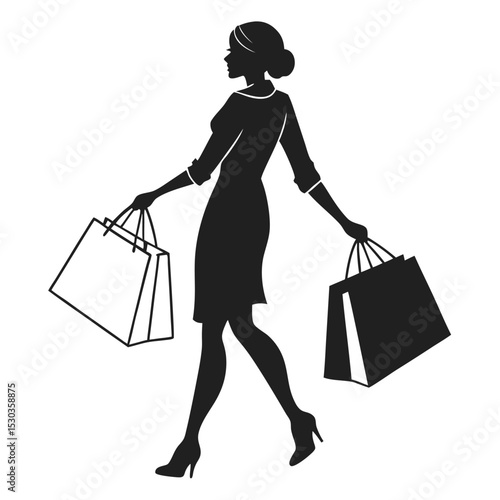 Silhouette of a stylish woman enjoying a shopping spree with bags