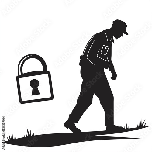 The Watchman Fails Security A guard walks past a floating padlock illustration