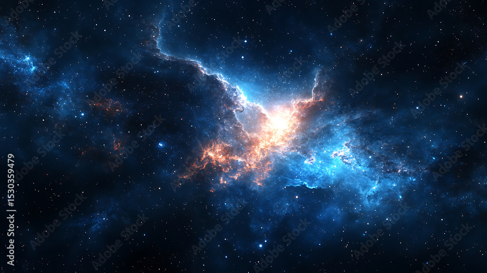 Fototapeta premium Majestic cosmic nebula displaying bright colors and star clusters in deep outer space