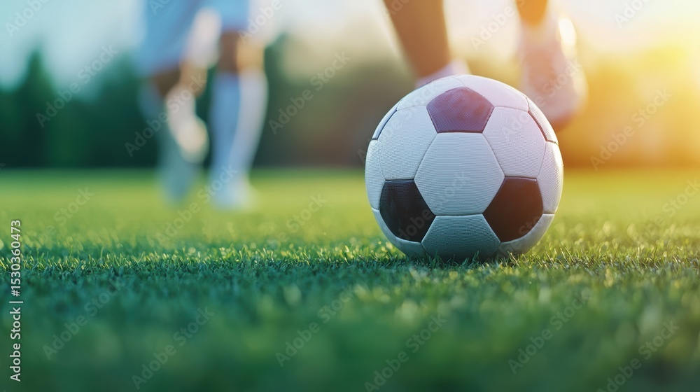 Obraz premium Playing Soccer players practicing drills on the field, working hard while enjoying the game.