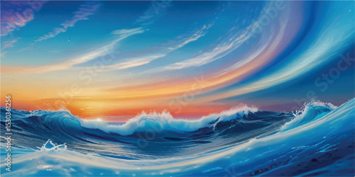 Soothing Sky and Sea Watercolor Background in Soft Blues with Natural Texture and Light-Filled Atmosphere. Abstract Watercolor Design in Ocean Blue and Sky Light Tones with Flowing Brush Strokes 