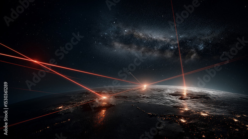 Global network connections laser beams earth