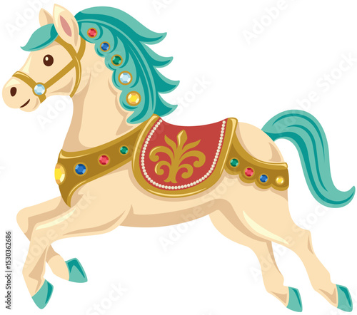レトロでアンティークな陶器製の馬単体のベクターイラスト(Retro and Antique Porcelain Horse Vector Illustration)