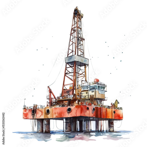 watercolor of Drilling Equipment, vector, isolated on a white background.