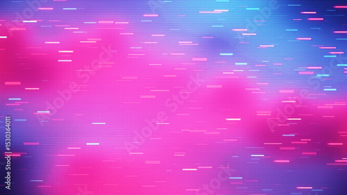 Abstract pink and blue glitch background with horizontal lines and light streaks