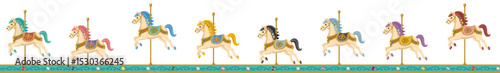 レトロでアンティークな陶器製の馬のカルーセルのベクターイラストエンドレスライン(Retro and Antique Porcelain Carousel Horse Vector Illustration Endless Line)