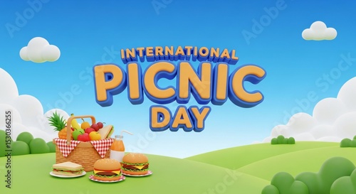 Celebrate Happy International Picnic Day with a Vibrant Outdoor Scene Featuring a Cheerful Picnic Basket and Sunny Park Ambience