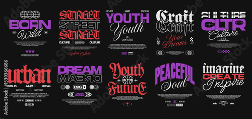 Minimal urban typography design set, Urban culture t-shirt design bundle. Streetwear graphic tee for print, Inspiring quotes poster design collection. Apparel design