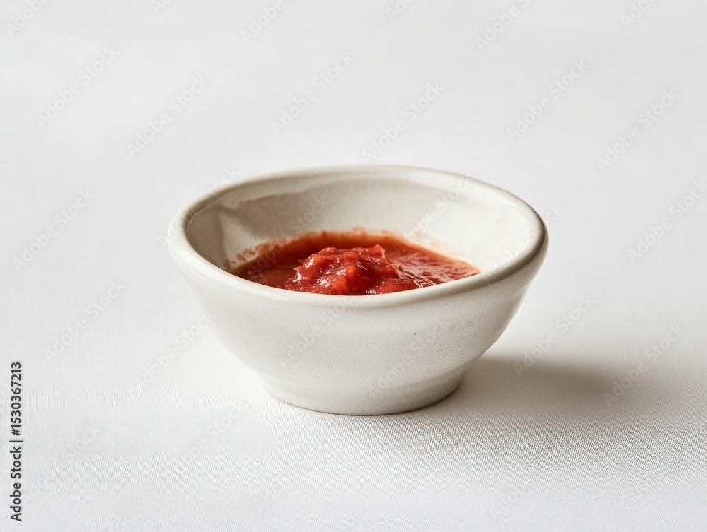 Fresh Tomato Sauce in a White Bowl on a Plain Background Fresh Tomato Sauce in a White Bowl on a Plain Background