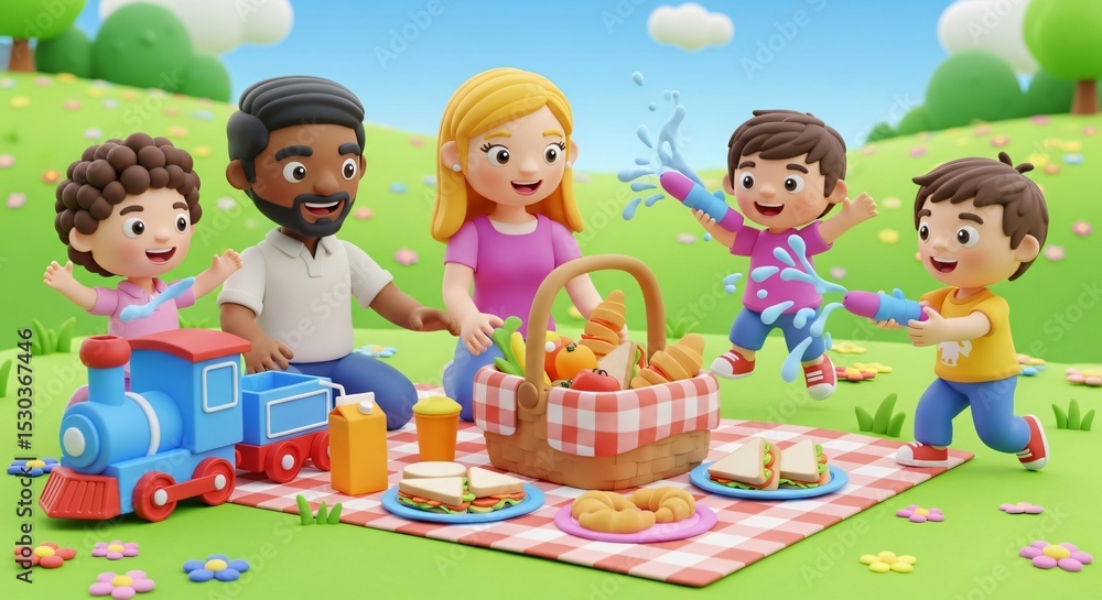 Fototapeta premium Cheerful Outdoor Gathering with Tasty Food and Playful Moments