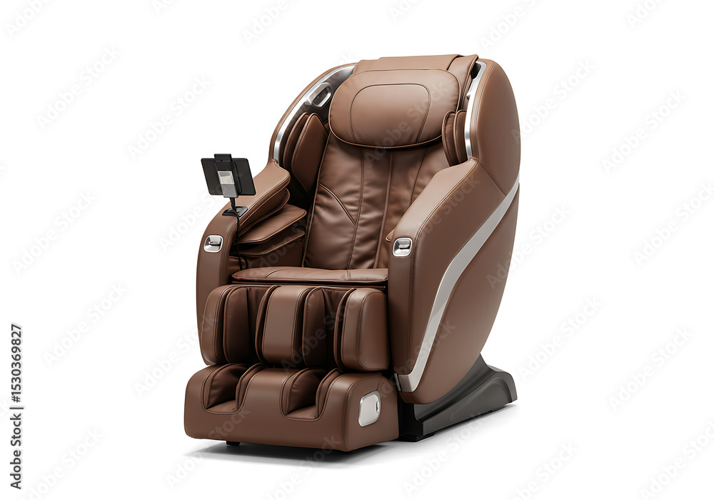 Naklejka premium Luxurious Brown Leather Massage Chair for Relaxation and Comfort