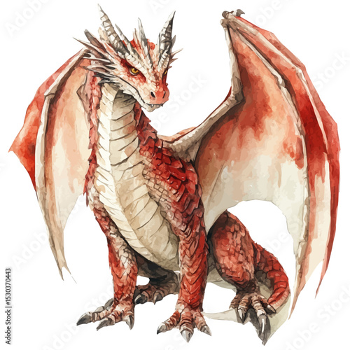 Dragon, watercolor drawing vector, isolated on a white background.