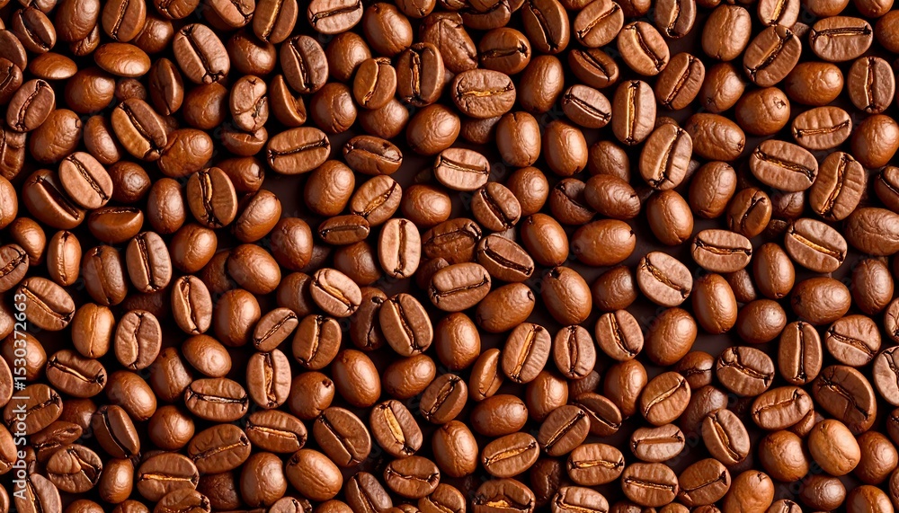 Fototapeta premium Rich Roasted Coffee Beans CloseUp Perfect Breakfast or Cafe Background Texture.