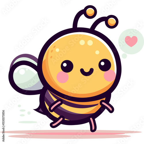 honey bee hopping cartoon in flat color block editable vector illustration with clear background