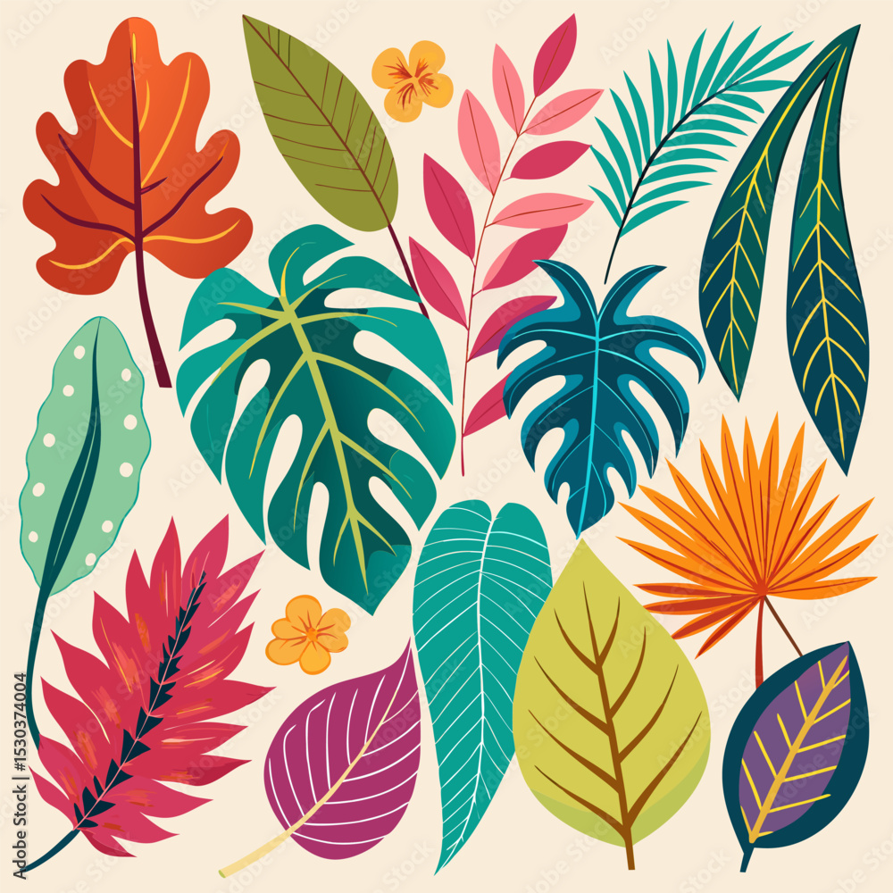 Fototapeta premium Vibrant Tropical Leaves. A Colorful Floral Illustration