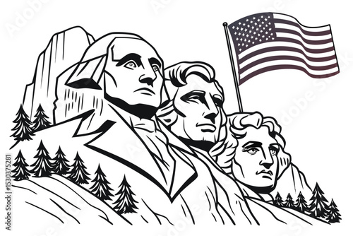 Sketched Patriots: Mount Rushmore with Flag Accents