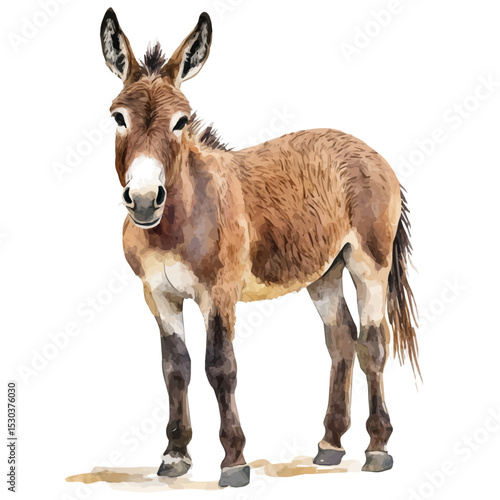 Donkey, watercolor drawing vector, isolated on a white background.