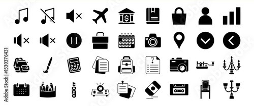 A diverse collection of glyph icons representing various objects and concepts