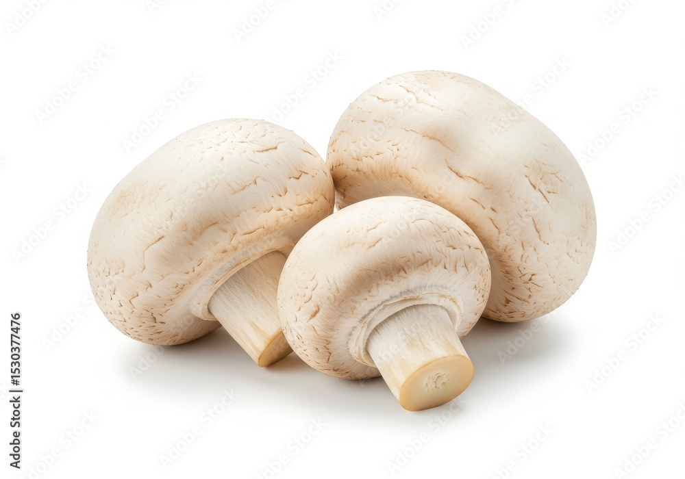 Three fresh button mushrooms close up view Three fresh button mushrooms close up view
