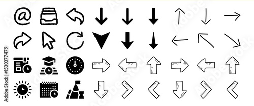 Hand-drawn arrow icons and other miscellaneous symbols collection