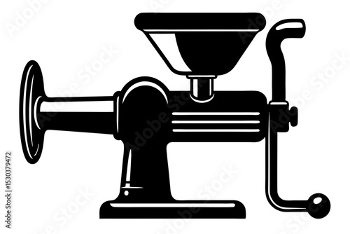 Vintage Hand Crank Meat Grinder, Black Silhouette Illustration