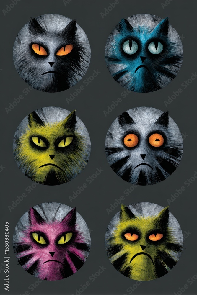 Fototapeta premium Circular cat portraits in varying colors