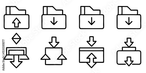 Download upload file transfer icons set