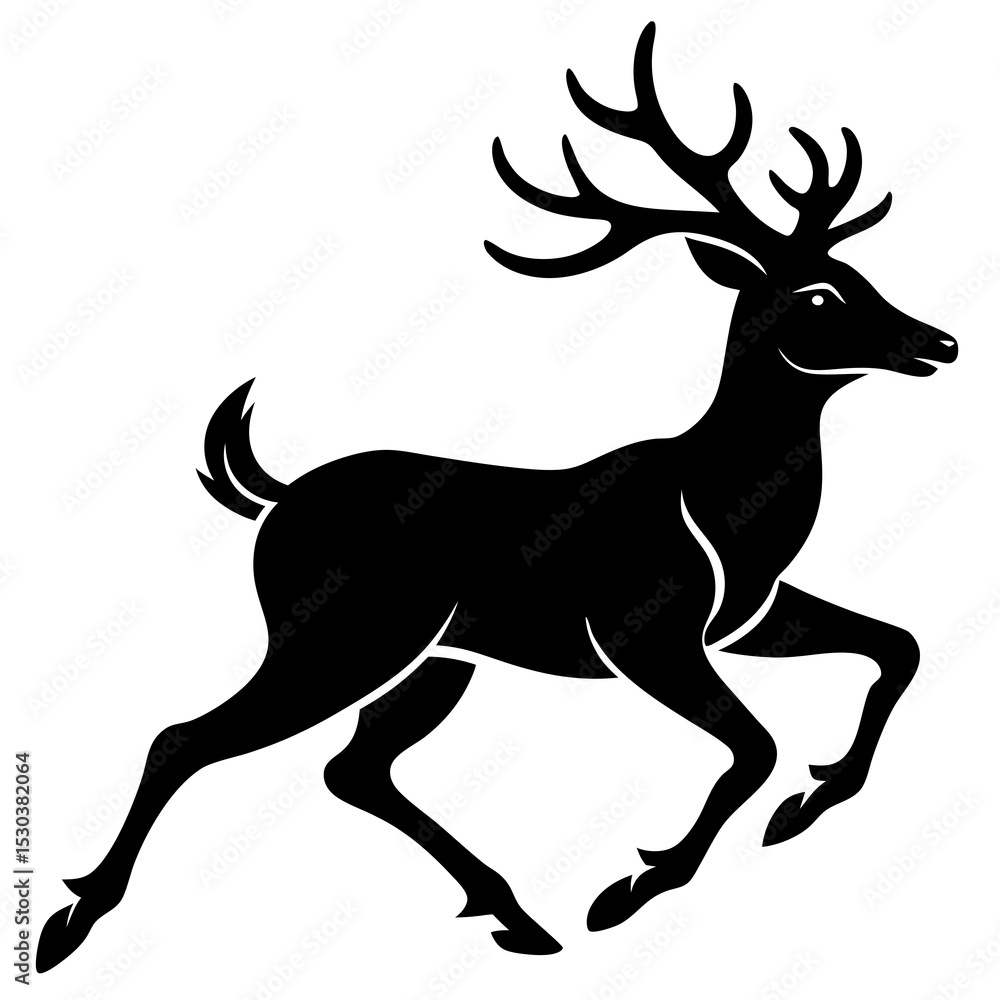 Fototapeta premium Black silhouette of a running stag