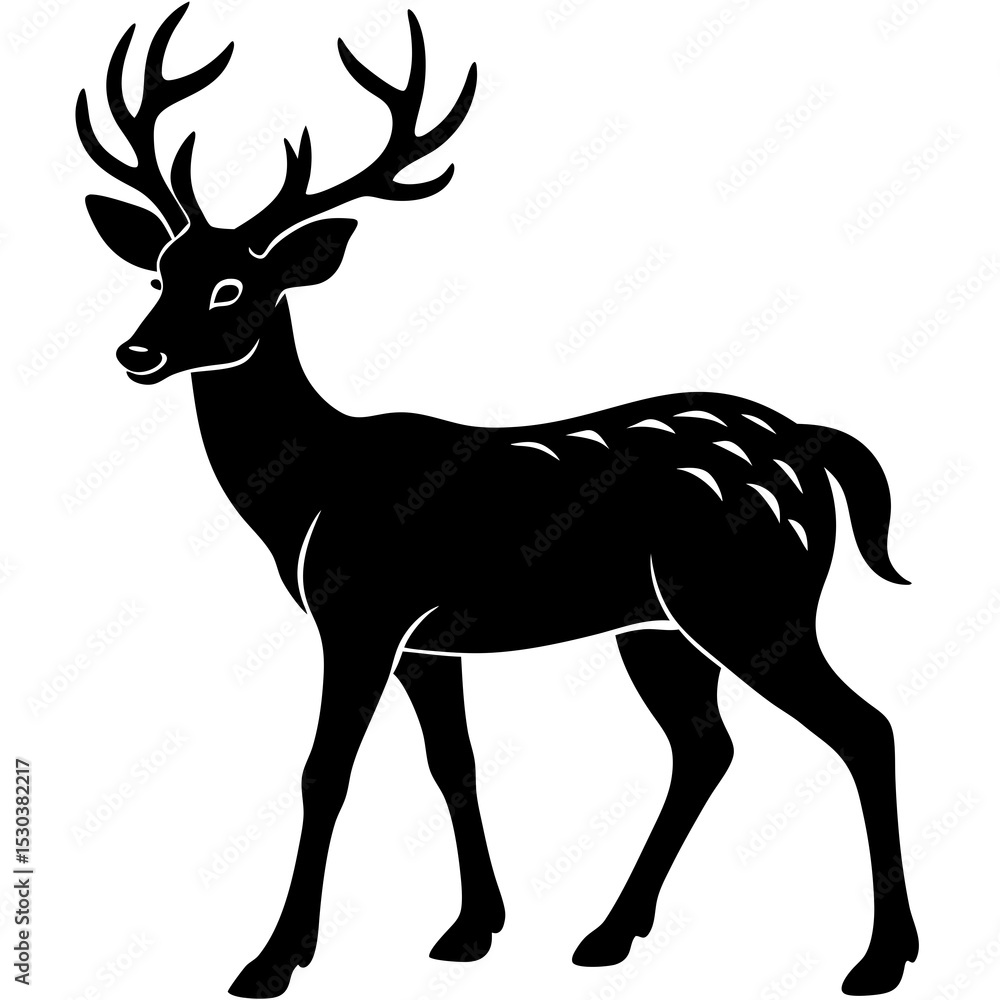Obraz premium Black silhouette of a male deer with antlers