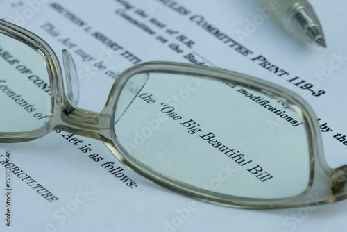 Closeup of the documents of the One Big Beautiful Bill Act (OBBBA), a budget reconciliation bill in the 119th United States Congress.