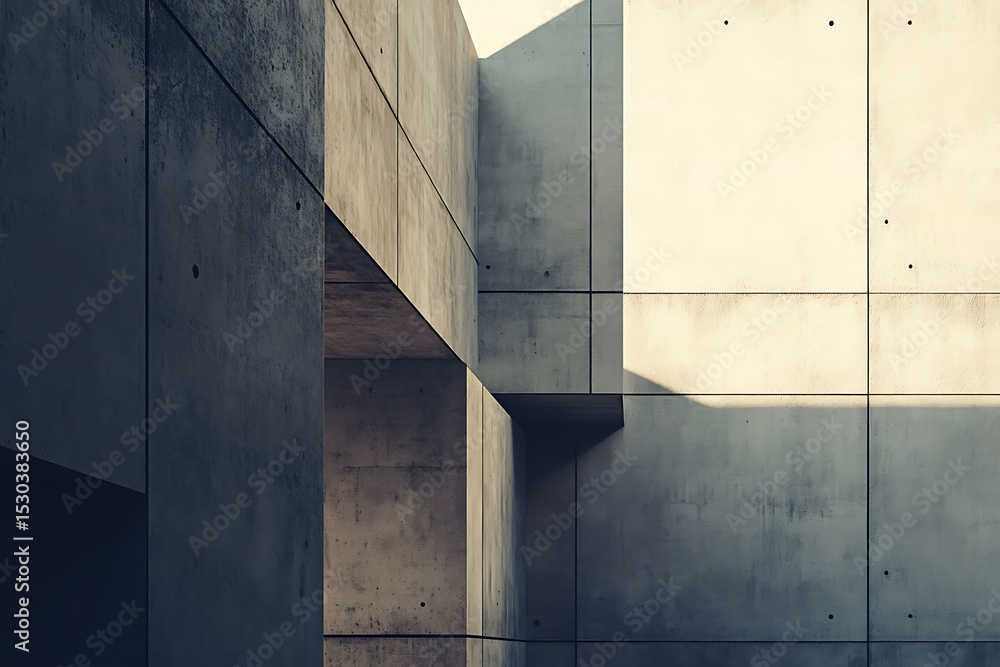 Fototapeta premium Abstract architectural composition of concrete walls with shadows and geometric modern design