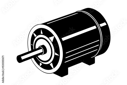 "Minimalist Vector Illustration of Electric Motor – Industrial Machinery & Mechanical Design in Monochrome"