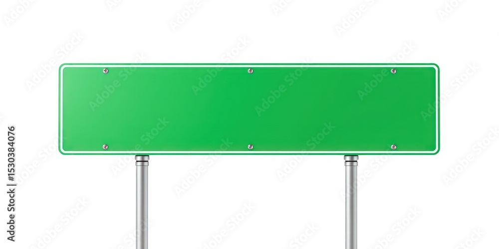 Blank green direction sign for roadway information, perfect for custom text and providing guidance and location details Blank green direction sign for roadway information, perfect for custom text and providing guidance and location details