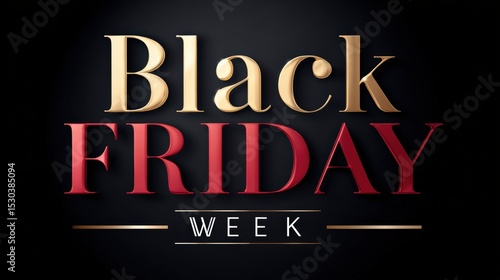 Black Friday Week Sale Banner With Gold And Red Text