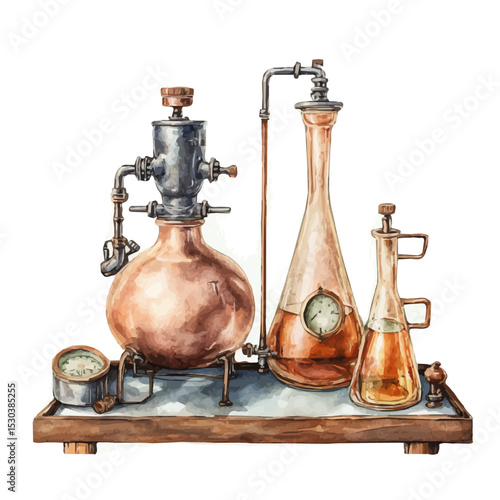 watercolor vector of Distillation Flasks, isolated on a white background.