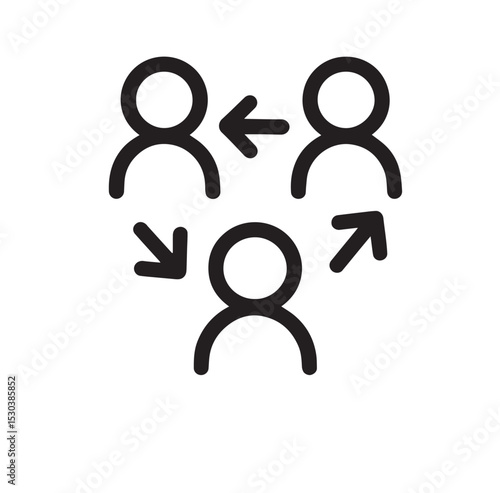 Team Communication and Interaction Icon – Three Connected People with Arrows