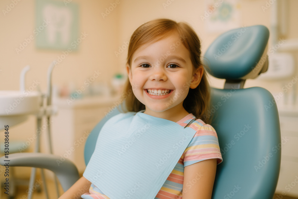 Smiling Girl Sitting in a Dental Chair During Her Visit to the Dentist Office Smiling Girl Sitting in a Dental Chair During Her Visit to the Dentist Office