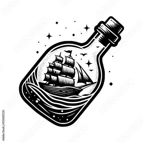 Vintage ship in a message bottle illustration