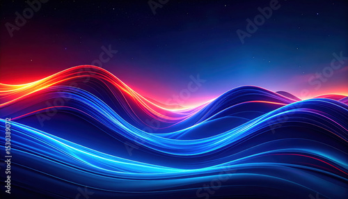 Mesmerizing canvas where vibrant blue and red waves create stunning visual experience, evoking sense of creativity and wonder in high fidelity