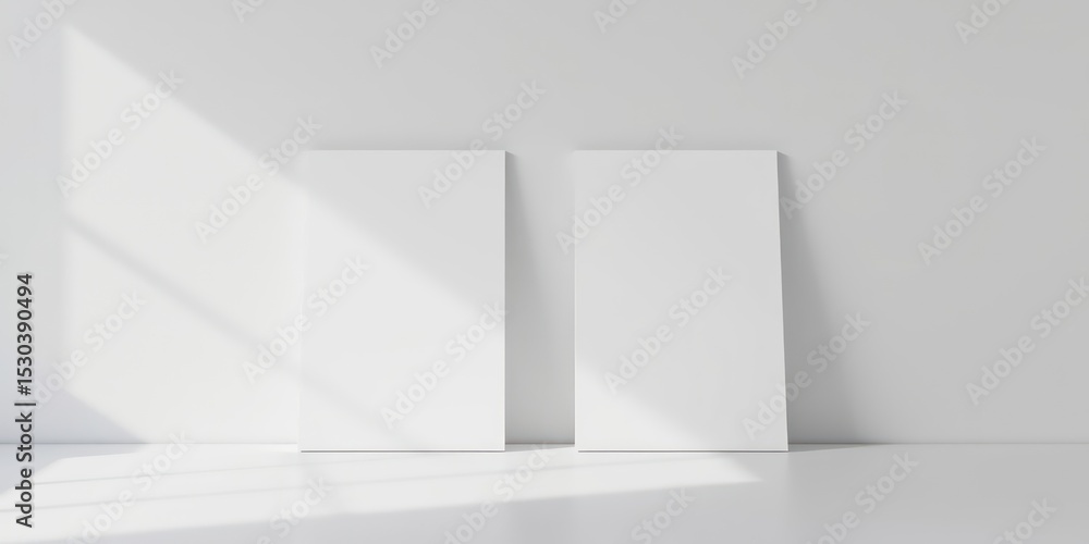 Fototapeta premium Two blank white canvases sit side by side, bathed in soft light, ready for artistic expression and creative visualization