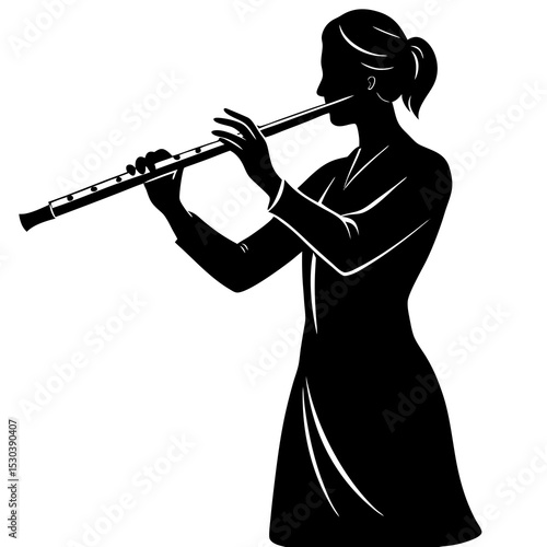 Silhouette of a woman playing a flute
