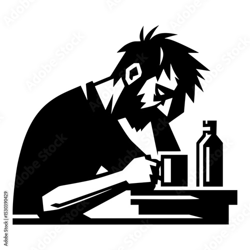 Man with beard drinking coffee at a table