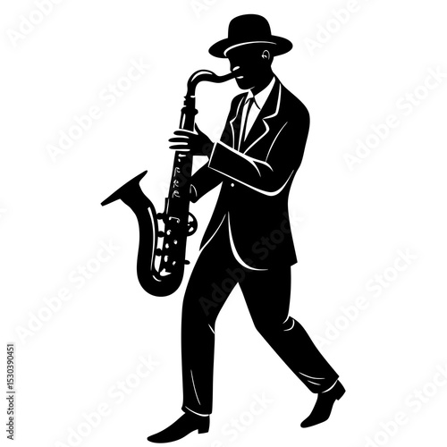 Saxophonist silhouette jazz music illustration