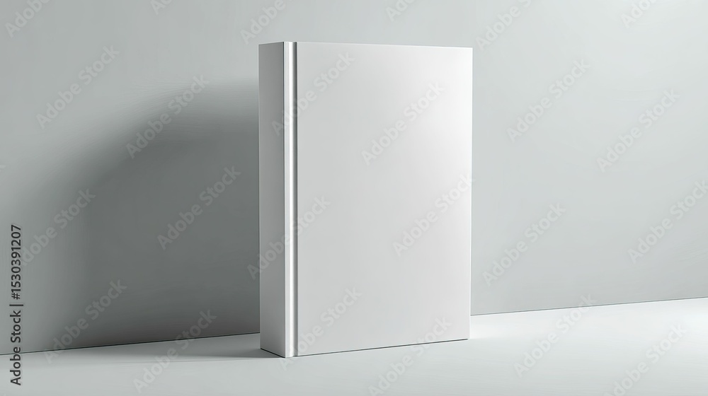 Minimalist blank white book cover mockup against a solid light gray wall Minimalist blank white book cover mockup against a solid light gray wall