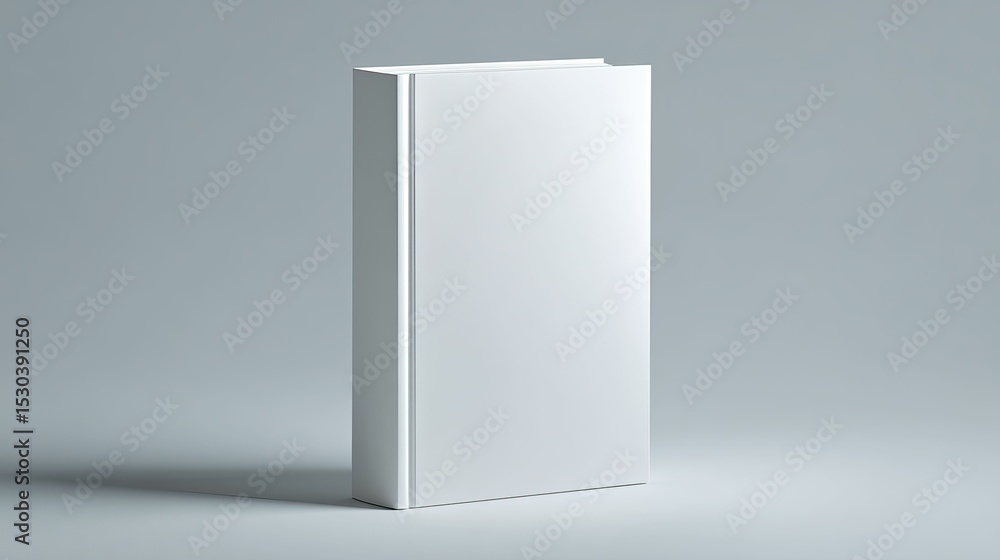 Plain, white hardcover book mockup, standing vertically on a gray surface Plain, white hardcover book mockup, standing vertically on a gray surface