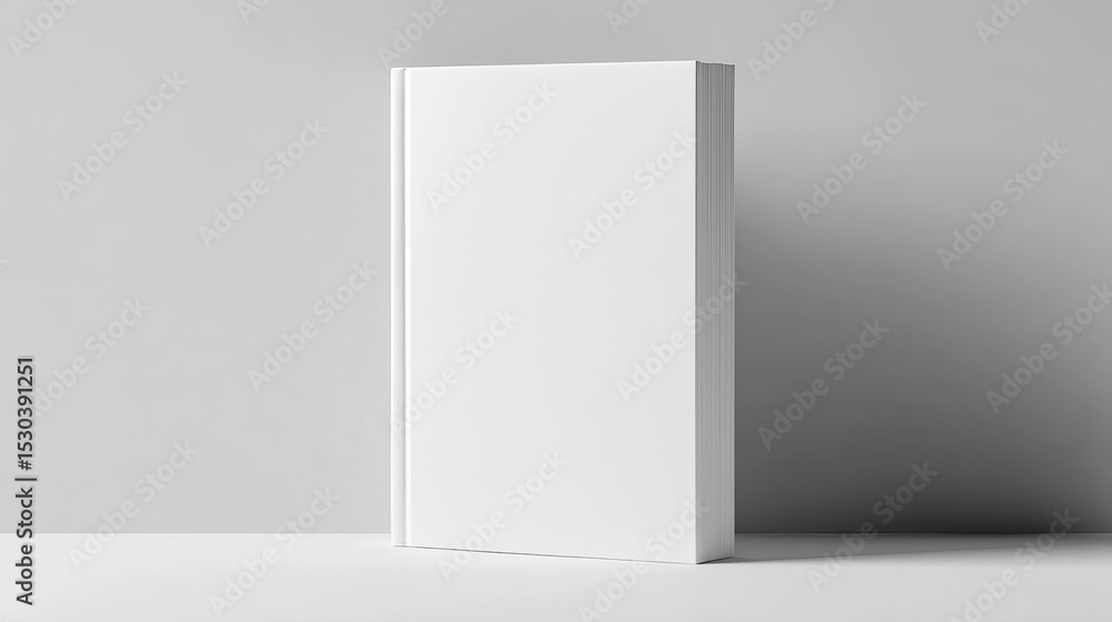Plain white book mockup standing against a plain grey background Plain white book mockup standing against a plain grey background