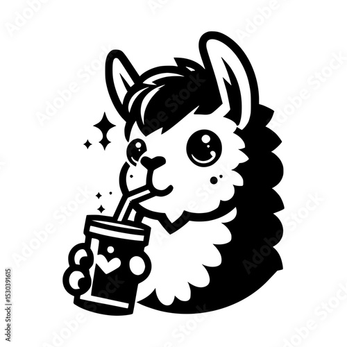 Cute llama drinking a refreshing beverage