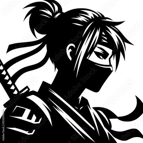 Female anime ninja warrior with katana